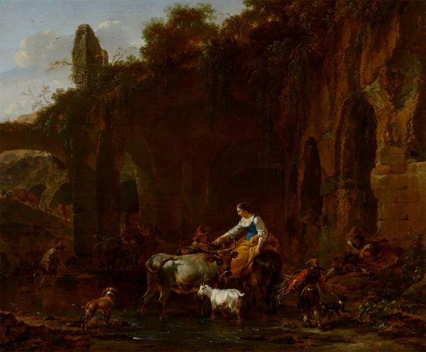 Shepherds beside Roman Ruins, 1661 | Nicolaes Berchem | Painting Reproduction