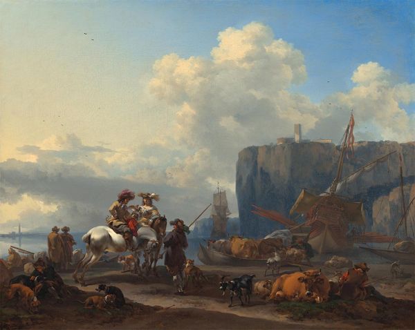 Blick auf einen italienischen Hafen, 1660s | Nicolaes Berchem | Gemälde Reproduktion