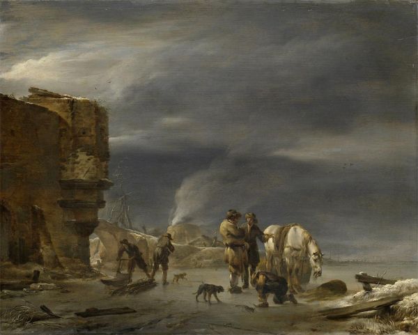 On the Ice near a Town, 1647 by Nicolaes Berchem | Giclée Canvas Print