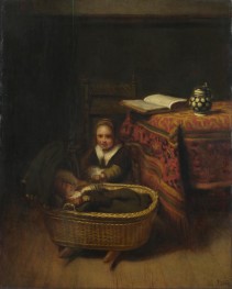 A Little Girl Rocking a Cradle | Nicolaes Maes | Painting Reproduction
