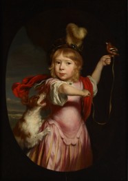 Portrait of a Boy in Classical Dress with a Bullfinch and Spaniel | Nicolaes Maes | Painting Reproduction