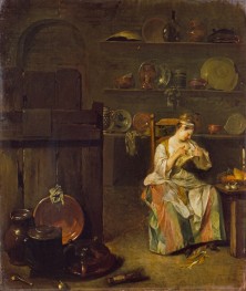 A Young Woman in a Kitchen, c.1720/25 by Nicolas Lancret | Painting Reproduction