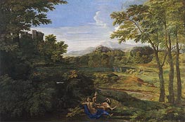 Landscape with Two Nymphs and a Snake, c.1659 by Nicolas Poussin | Painting Reproduction