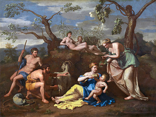 Nymphs Feeding the Child Jupiter, c.1650 | Nicolas Poussin | Painting Reproduction