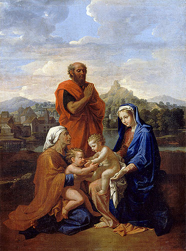 Die heilige Familie mit Johannes, Elisabeth und Joseph im Gebet, 1656 | Nicolas Poussin