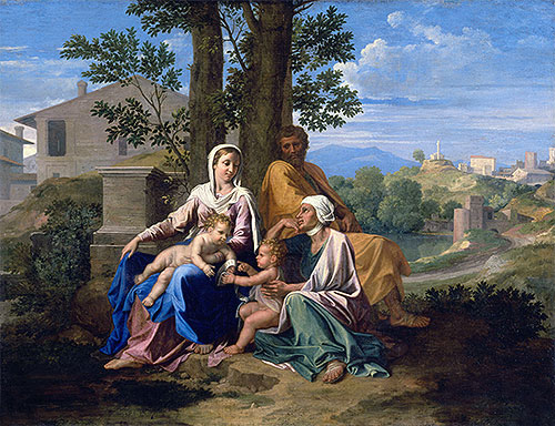 Die heilige Familie mit Johannes und Elisabeth in einer Landschaft, c.1650 | Nicolas Poussin