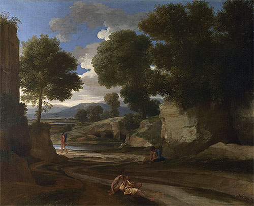 Landscape with Travellers Resting, c.1638/39 | Nicolas Poussin | Painting Reproduction