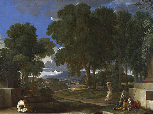 Landscape with a Man washing his Feet at a Fountain, c.1648 by Nicolas Poussin | Painting Reproduction