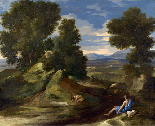 Landscape with a Man Scooping Water from a Stream, c.1637 by Nicolas Poussin | Painting Reproduction