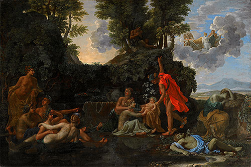The Infant Bacchus Entrusted to the Nymphs of Nysa, 1657 by Nicolas Poussin | Painting Reproduction