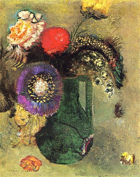 Flowers in Green Vase with Handles, c.1905 | Odilon Redon | Painting Reproduction