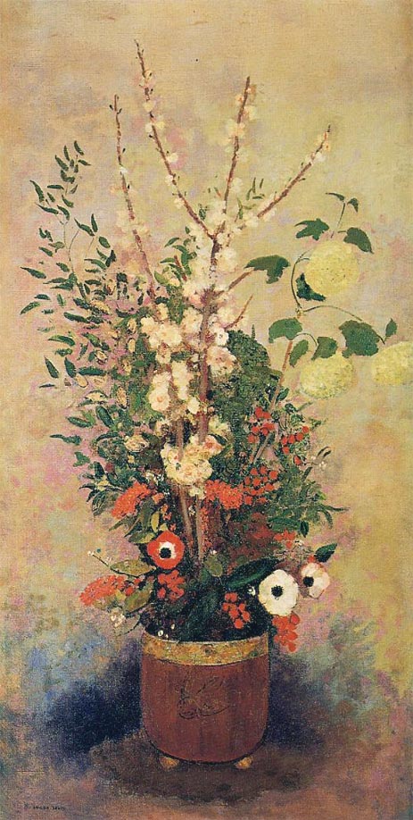 Vase of Flowers with Branches of a Flowering Apple, c.1905/06 | Odilon Redon | Painting Reproduction