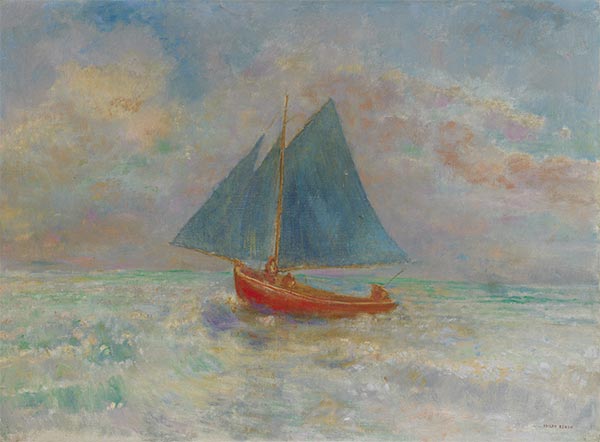 Red Boat with Blue Sail, c.1910 | Odilon Redon | Painting Reproduction