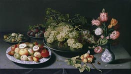 Still Life with Apples, Grapes and a Vase of Flowers, c.1600/20 by Osias Beert | Painting Reproduction
