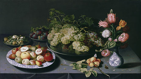 Still Life with Apples, Grapes and a Vase of Flowers, c.1600/20 | Osias Beert | Gemälde Reproduktion