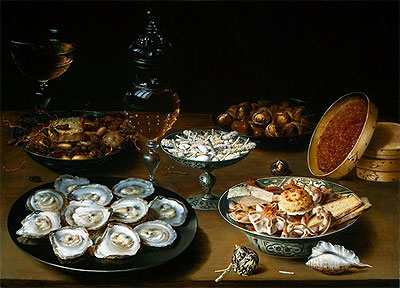 Dishes with Oysters, Fruit and Wine, c.1620/25 | Osias Beert | Painting Reproduction