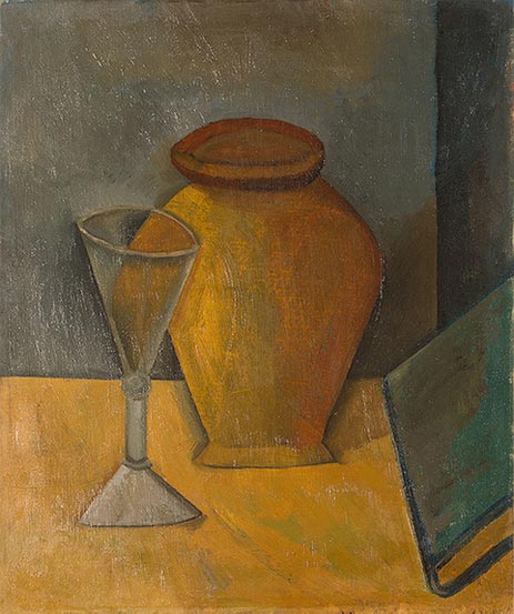 Pot, Glass and Book, 1908 by Picasso | Painting Reproduction