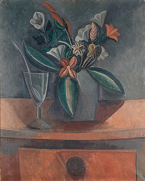 Blumen in grauen Glas, 1908 | Picasso | Gemälde Reproduktion