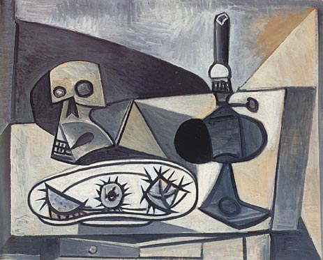 Still Life with Skull, Sea Urchins and Lamp, 1946 by Picasso | Painting Reproduction