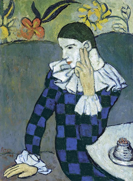 Sitzender Harlekin, 1901 | Picasso | Gemälde Reproduktion