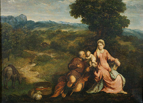 Rest on the flight into Egypt | Paris Bordone | Painting Reproduction
