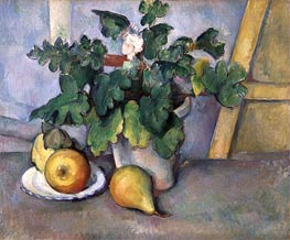Pot of Flowers and Pears, c.1888/90 von Cezanne | Gemälde-Reproduktion