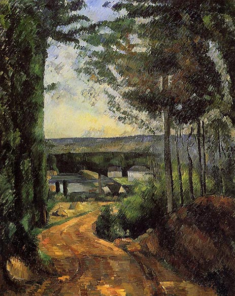 Road, Trees and Lake, 1880 by Cezanne | Painting Reproduction