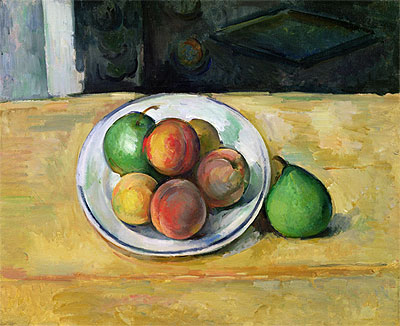 Strill Life with Peaches and Two Green Pears, c.1885/87 by Cezanne | Painting Reproduction