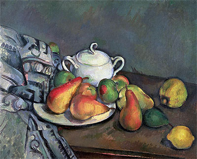 Sugarbowl, Pears and Tablecloth, c.1893/94 | Cezanne | Painting Reproduction
