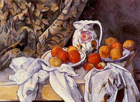 Still Life with Curtain and Flowered Pitcher, c.1894/95 | Cezanne | Painting Reproduction