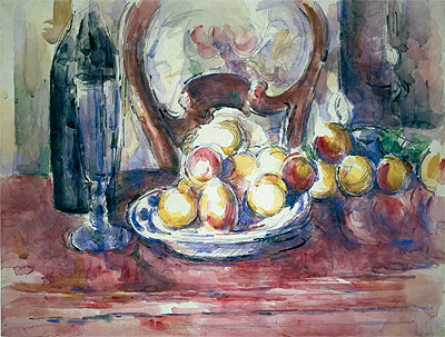 Still Life with Apples, Bottle and Chairback, undated | Cezanne | Painting Reproduction