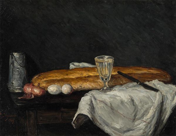 Still Life with Bread abd Eggs, 1865 by Cezanne | Painting Reproduction