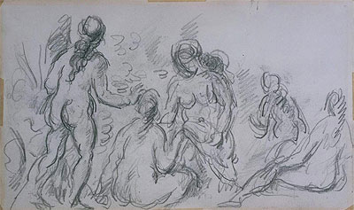 Five Female Bathers, c.1885/90 by Cezanne | Painting Reproduction