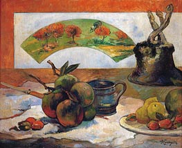 Still Life with Fruits and Fan, 1888 by Gauguin | Painting Reproduction