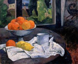 Still Life with Bowl of Fruit and Lemons, c.1889/90 by Gauguin | Painting Reproduction