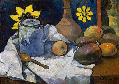 Still Life with Teapot and Fruit, 1896 by Gauguin | Painting Reproduction
