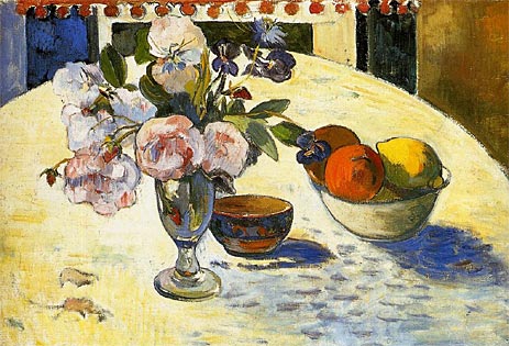 Flowers and a Bowl of Fruit, 1894 by Gauguin | Painting Reproduction