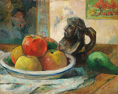 Stillleben mit Äpfeln, Birne und Keramikkrug | Gauguin | Gemälde Reproduktion