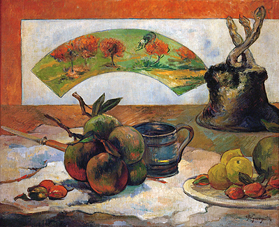 Still Life with Fruits and Fan, 1888 | Gauguin | Gemälde Reproduktion