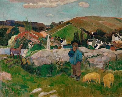 The Swineherd (Peasants with Pigs), 1888 | Gauguin | Gemälde Reproduktion