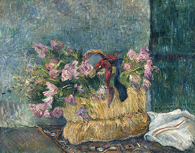 Still Life with Moss Roses in a Basket, 1886 | Gauguin | Painting Reproduction
