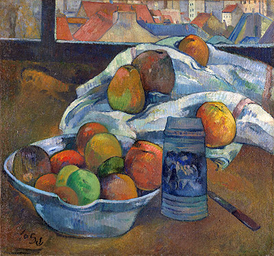Bowl of Fruit and Tankard before a Window, c.1890 | Gauguin | Painting Reproduction