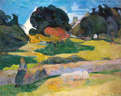 Girl Herding Pigs, 1889 | Gauguin | Gemälde Reproduktion