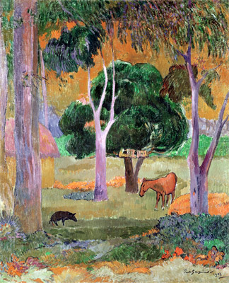 Dominican Landscape or, Landscape with a Pig and Horse | Gauguin | Painting Reproduction