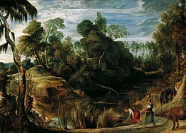 Landscape with Milkmaids and Cows, 1616 von Rubens | Gemälde-Reproduktion