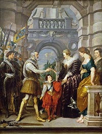 Henri IV Leaving for the War in Germany and Bestowing the Government of His Kingdom to Marie de Medici 20th March 1610 (The Medici Cycle), c.1621/25 by Rubens | Painting Reproduction