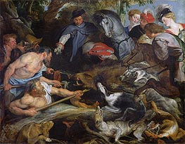 Hunting a Wild Boar, c.1615/16 von Rubens | Gemälde-Reproduktion