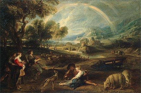 Landscape with a Rainbow, c.1630/35 | Rubens | Gemälde Reproduktion