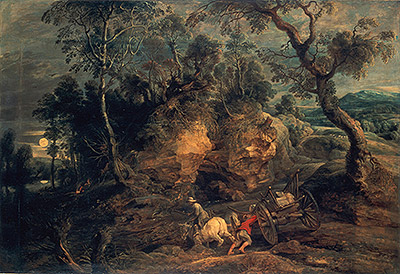 Landscape with Stone Carriers, c.1620 | Rubens | Gemälde Reproduktion