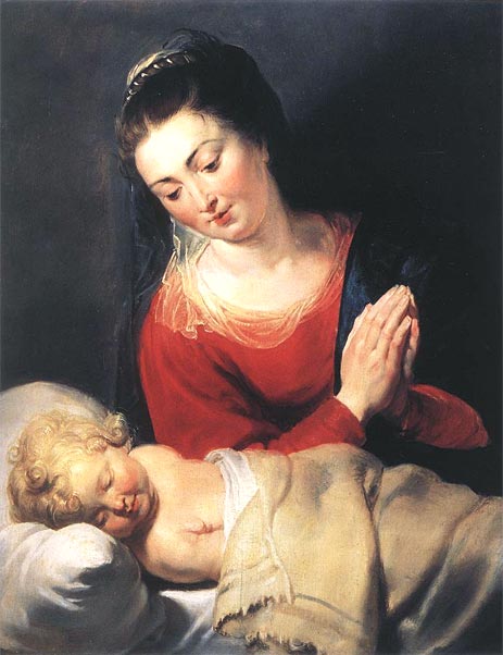 Virgin in Adoration before the Christ Child, c.1615 | Rubens | Painting Reproduction